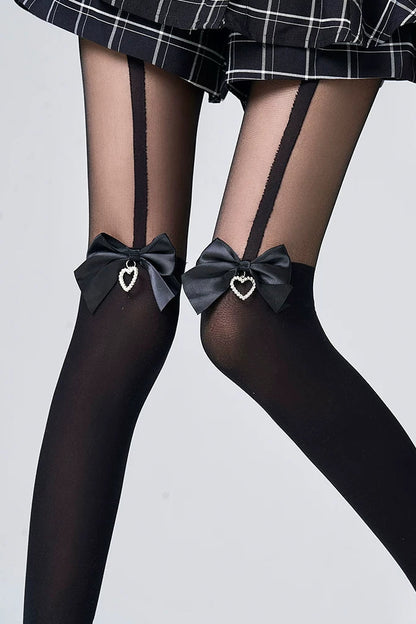 하트 리본 시스루 스타킹