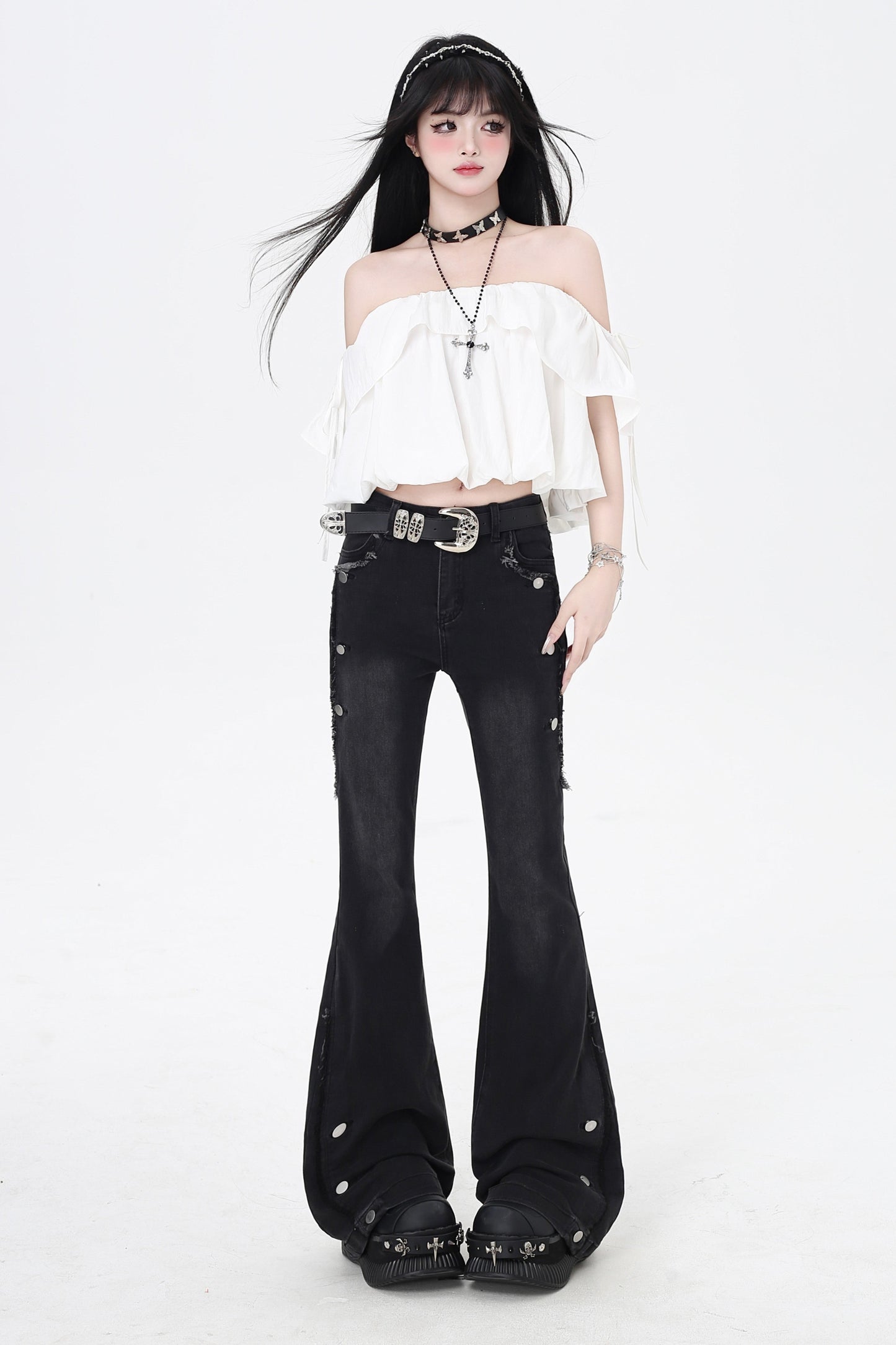 3-Style One-Shoulder Drawstring Top & Skirt