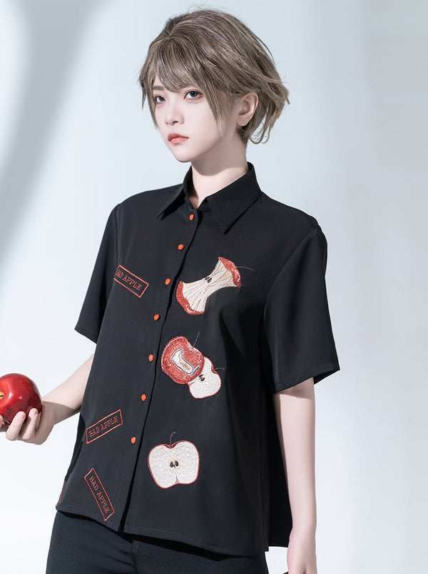 Bad Apple Embroy Dary Handsome Loose Summer Shirt Short Setup