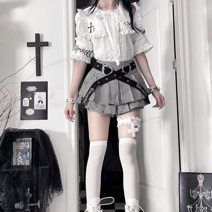 지뢰계 메이드 어둠귀여움 프릴 세트업
