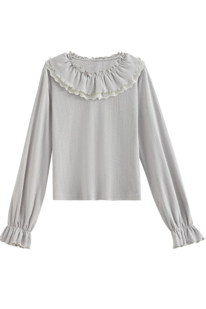 フリルカラーレトロスイートトップス