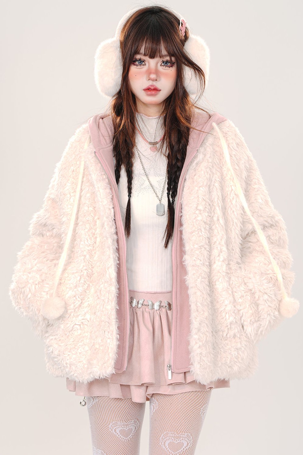 Loose fit lamb wool coat