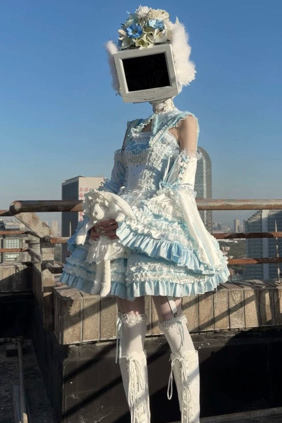 水色天使系列上衣+裙子+衬衫领+袖子+帽子+夹子