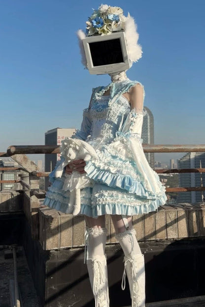 水色天使系列上衣+裙子+衬衫领+袖子+帽子+夹子