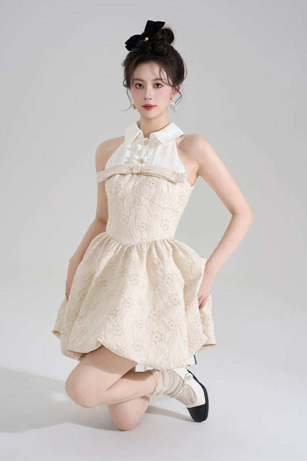 Stand-Up Collar French Jacquard Sleeveless Dress