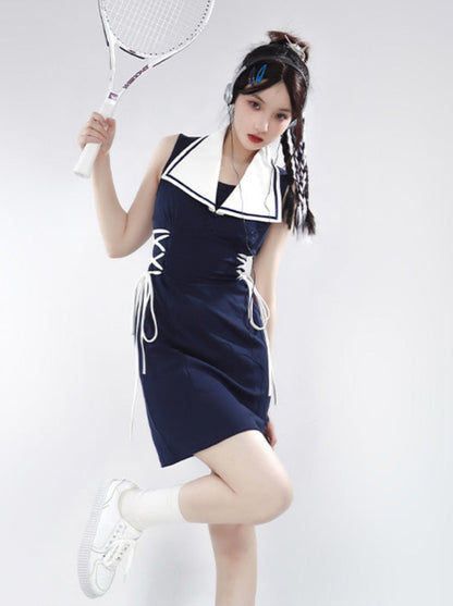 Sailor Girl Summer Sports Leisure Shoulder Suit + One Piece