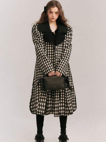 Big Collar Over Check Wool Coat