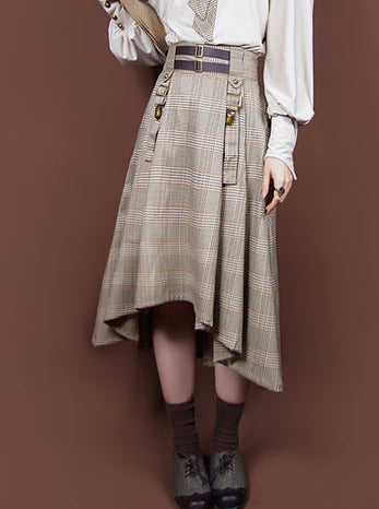 British Retro College Style Check Tweed Skirt