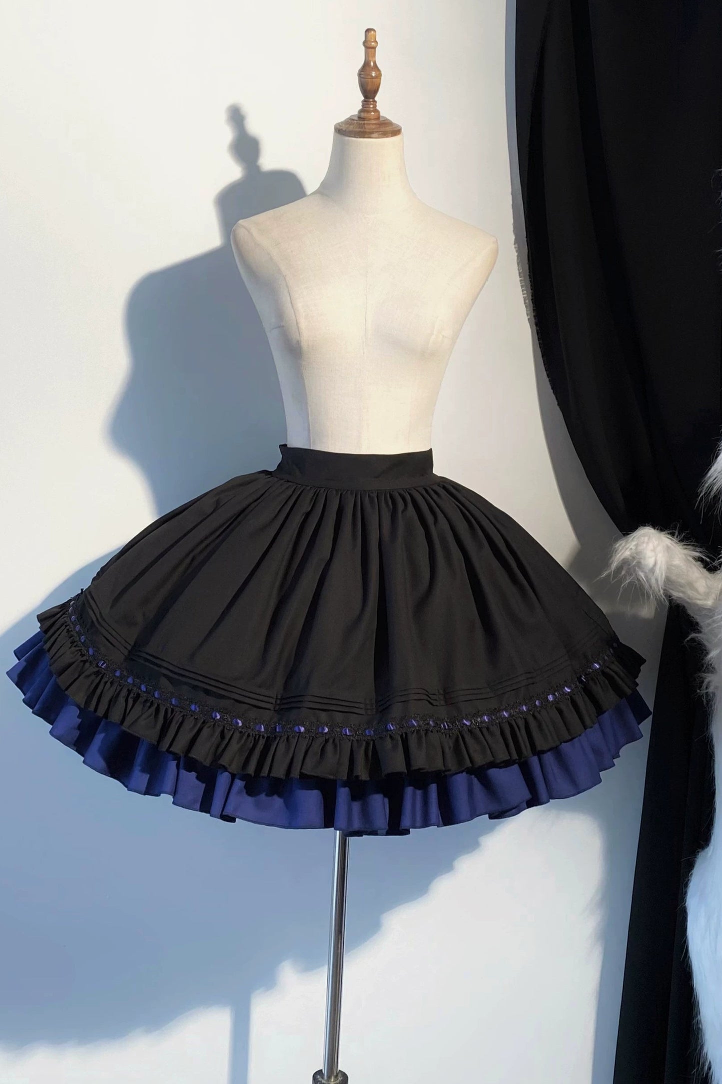 【9月13日予約締切】Black Blue Military Ruffle Lolita Jacket (with epaulet bow) + Shirt + Short Skirt Set / Shorts Set + Complete set 1/2 (Officer cap + Leg covers + Sash)