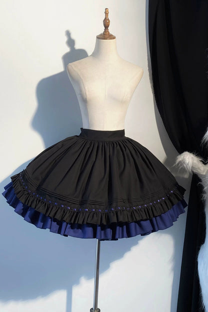 【9月13日予約締切】Black Blue Military Ruffle Lolita Jacket (with epaulet bow) + Shirt + Short Skirt Set / Shorts Set + Complete set 1/2 (Officer cap + Leg covers + Sash)