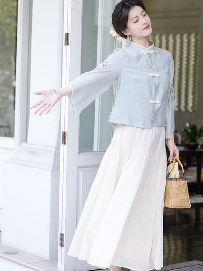 Sichuan Dai time : apricot blossom light rain two-colour cardigan skirt set daily new Chinese style suit