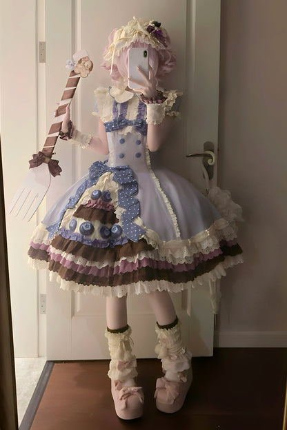 【8月8日予約締切】ブルーベリーカフェロリータOPドレス（ショート・ロング）＋エプロン＋ケーキミニハット