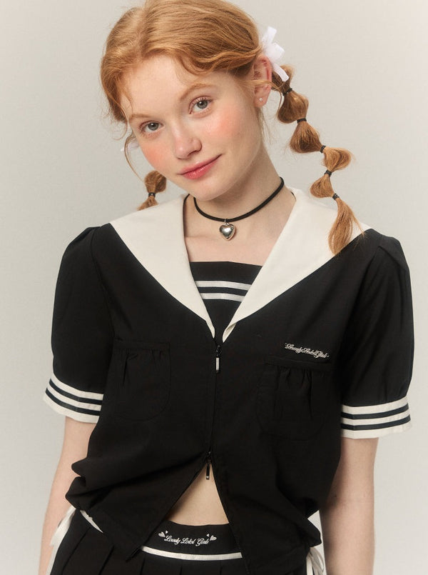 レトロカレッジスタイルセーラートップス