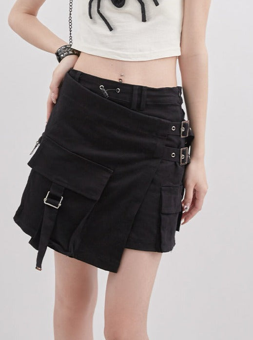 Double belt assime short skirt