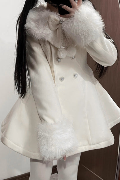 [Reservation product] Fur and lace color wool short coat