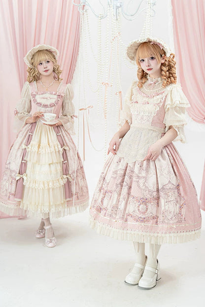 [Pre-order Deadline: April 26] Rococo Elegant Lace Pink Classic Lolita Dress + Apron + Bonnet