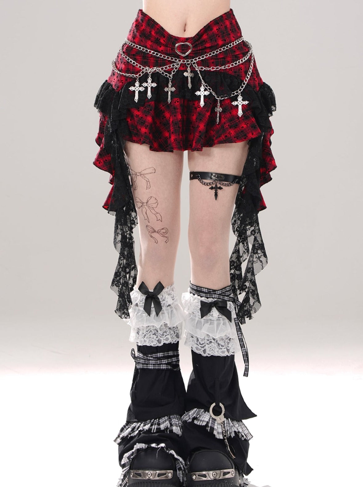 Rock Dark Check Lace Skirt