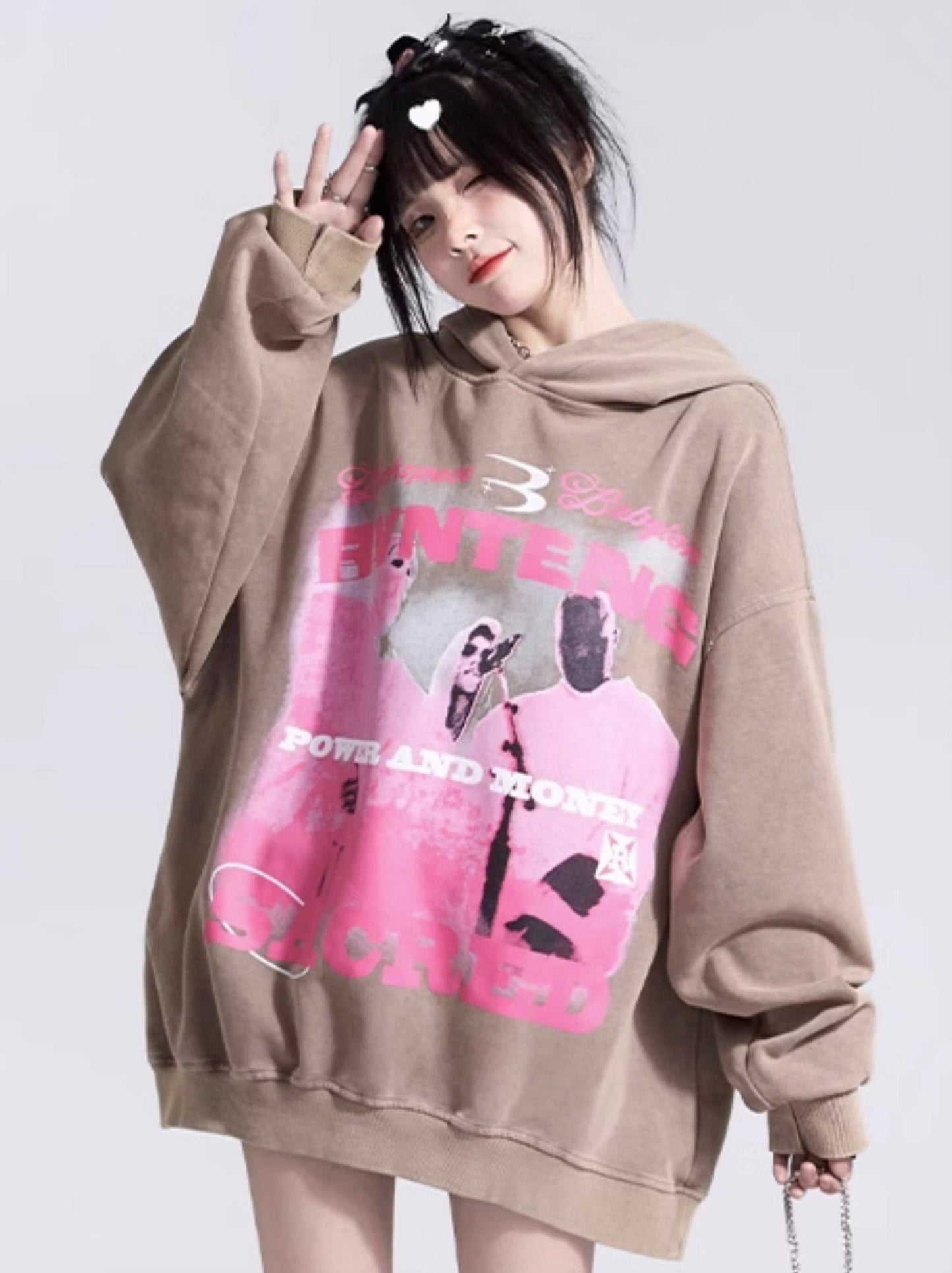 Oversized Retro Wash Print Hoodie