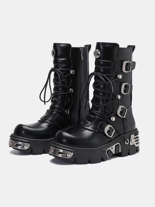 Retro metal punk rock platform boots