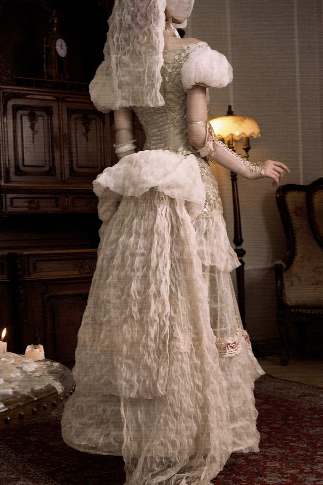 French Elegant Lolita Long Skirt + Hip Cushion Brace Skirt + Big Bow