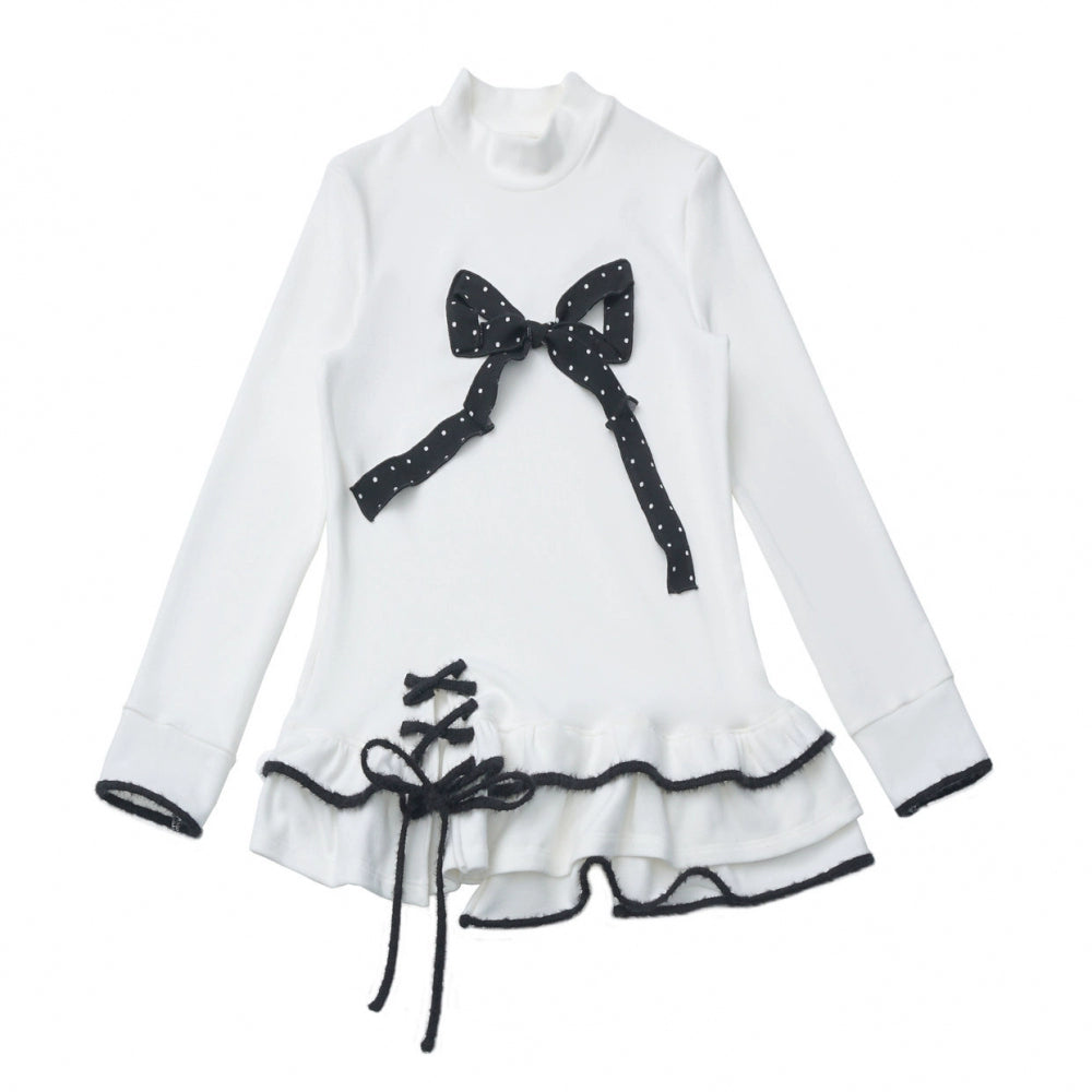 ポルカドットウィンターフリースジャケット+ベスト+トップス+スカートスカーフ