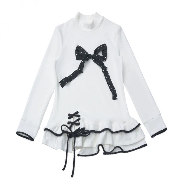 ポルカドットウィンターフリースジャケット+ベスト+トップス+スカートスカーフ