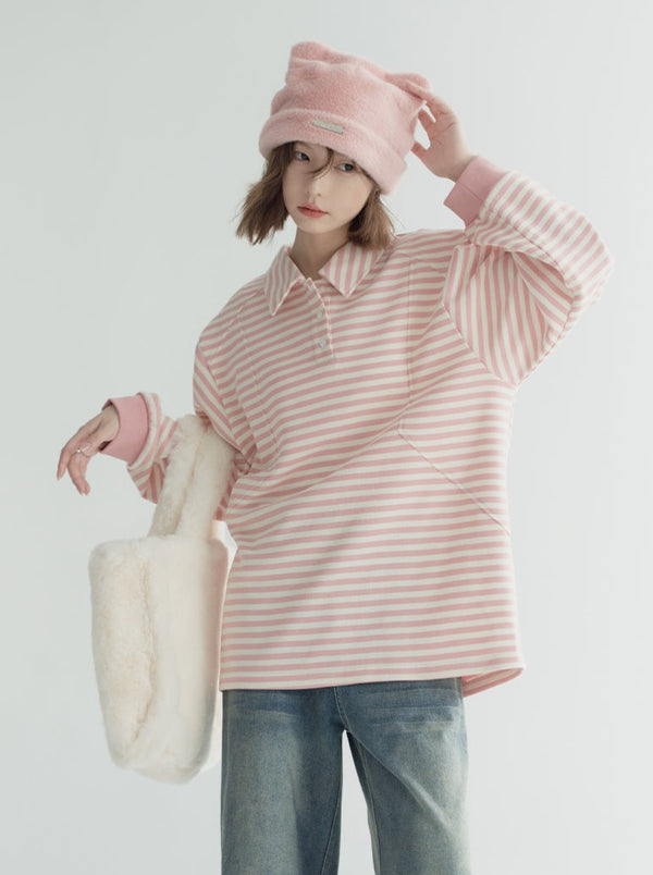 ルーズボーダーカジュアルスイートトップス