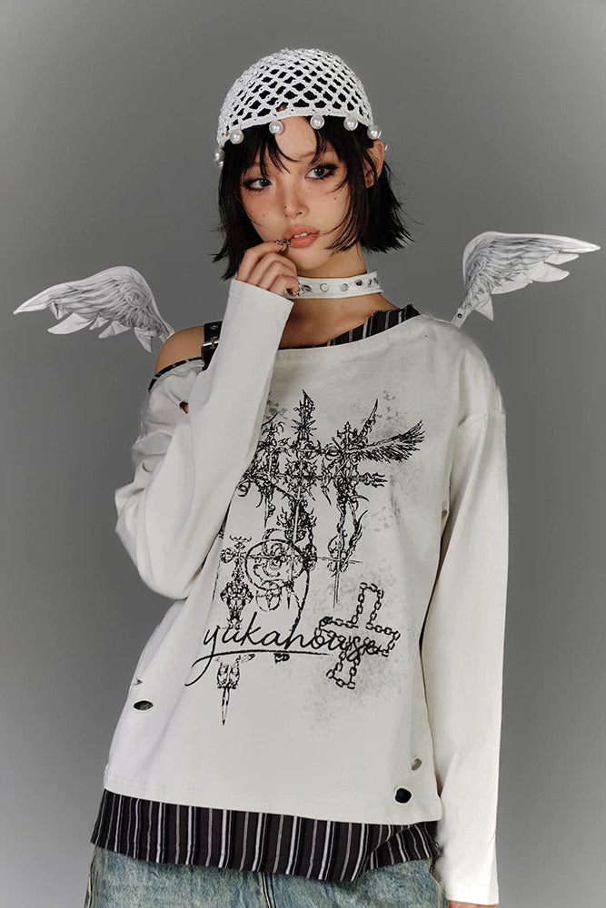 サブカルチャーワンショルダールーズトップス