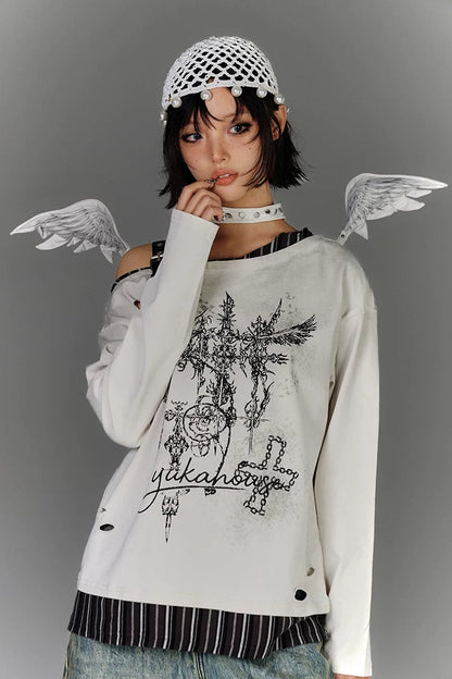 サブカルチャーワンショルダールーズトップス