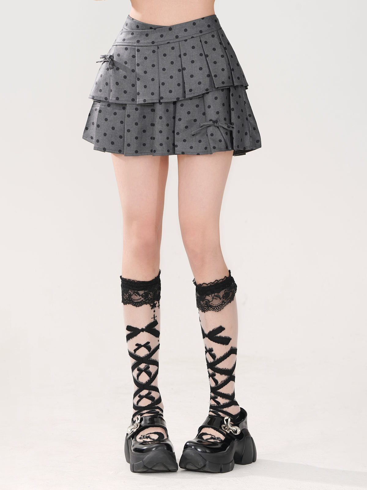 グレーポルカドットAラインプリーツスカート – Belchic