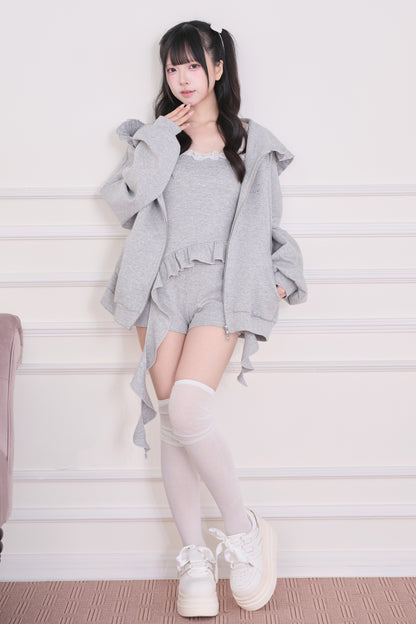 Lace Subculture Hooded Sweatshirt + Camisole + Shorts + Long Pants