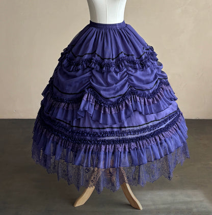 【9月13日予約締切】Purple/Dark Purple Gothic Lolita Elegant Iris Dress Top & Bustier & Skirt Set 1/2+ Full Set