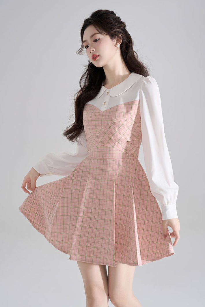 フローラルウエストラインピンクワンピース