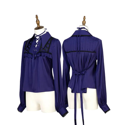 【12月29日予約締切】ゴシックロリータポインテッドカラーアンドレースアップリボンフリルシャツ