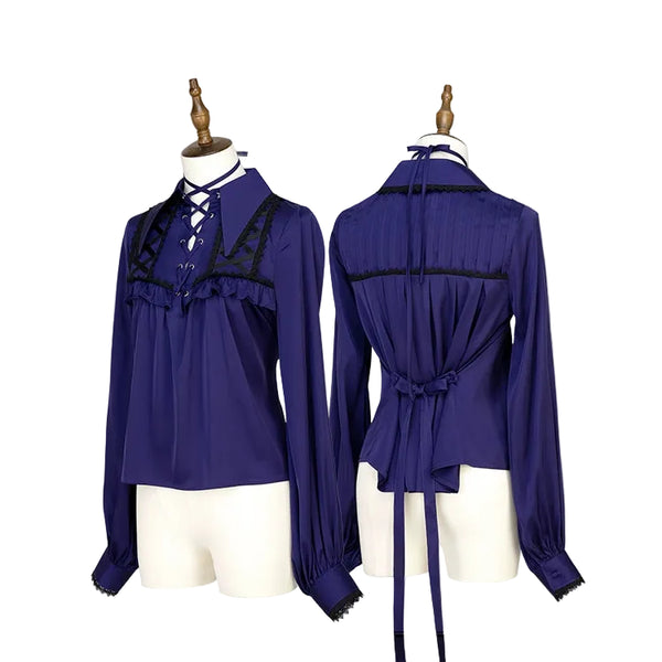 【12月29日予約締切】ゴシックロリータポインテッドカラーアンドレースアップリボンフリルシャツ