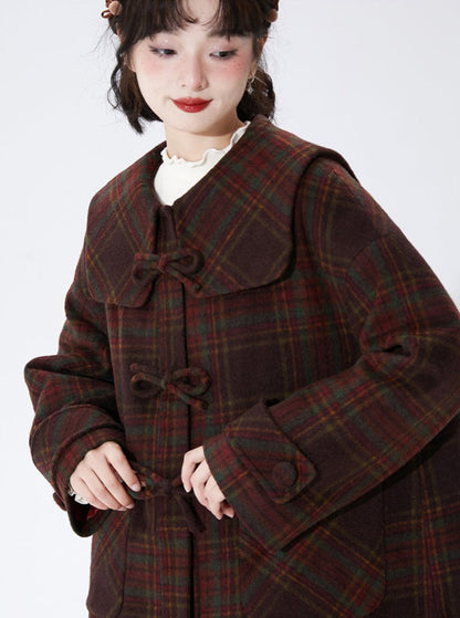 Christmas Check Long Wool Coat