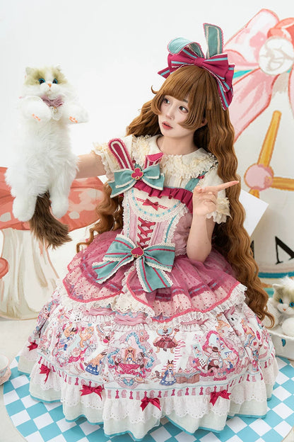 [Pre-order Deadline: July 1] Pink x Green Alice Cat Sweet Lolita Series Accessories (Bunny Ear Ribbon Hair Clip, Bunny Ear Ribbon Brooch, Bunny Ear Ribbon Tea Cup Hat, Back Ribbon Train)