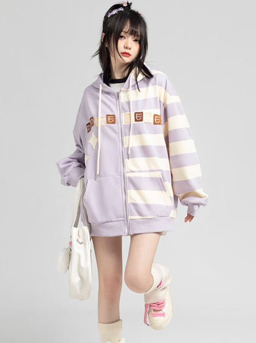 Asymmetrical Striped Hooded Parka