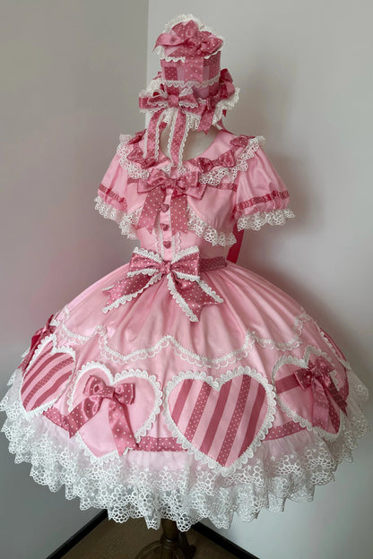 [Pre-Order] Pink Heart Gift Box Fake Two-Piece Sweet Lolita One-Piece Dress