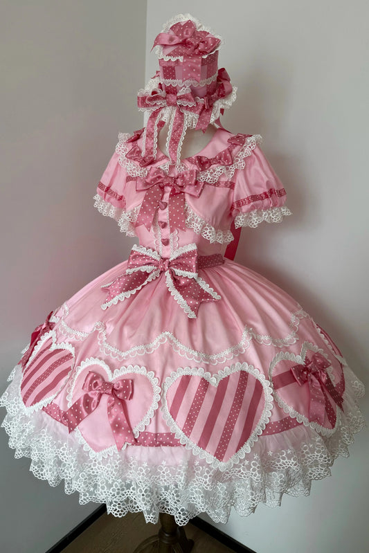 【予約商品】Pink Heart Gift Box Fake Two-Piece Sweet Lolita Op Dress