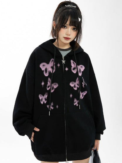 Bag Lace-up Butterfly Over Hooded Hoodie