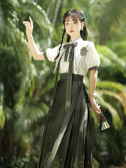 Magic Time and Space China Pointed Collar Ribbon Shirt + Long Skirt