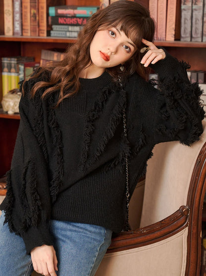 Loose Fringe Over Cable Knit