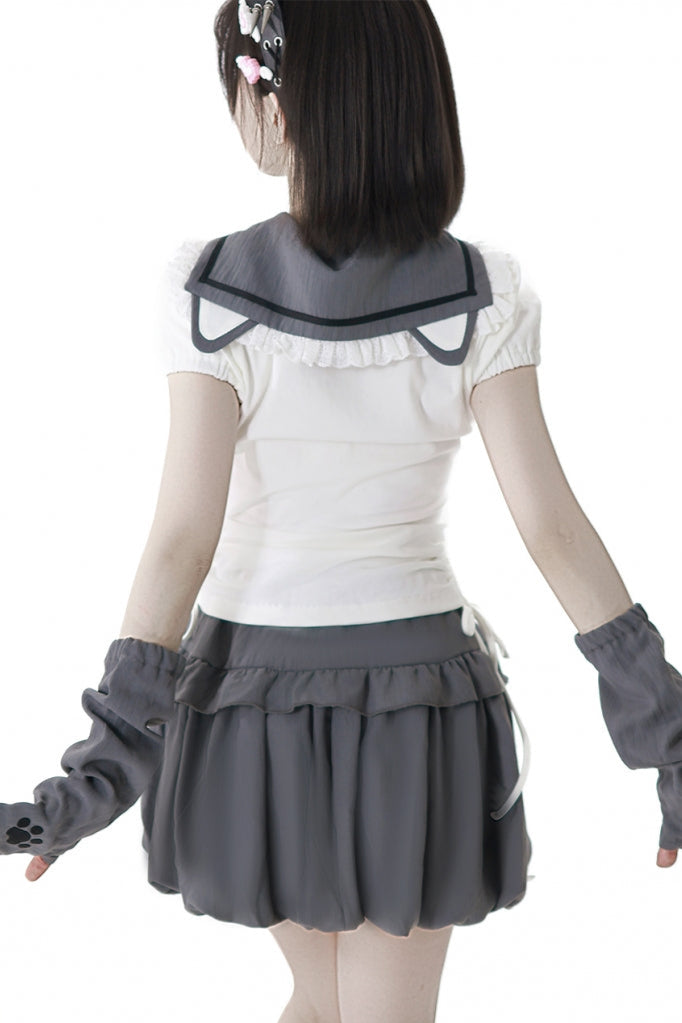 セーラーカラートップス＋バルーンスカート