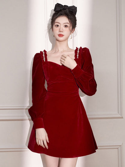 Square Collar Elegant Velvet Dress