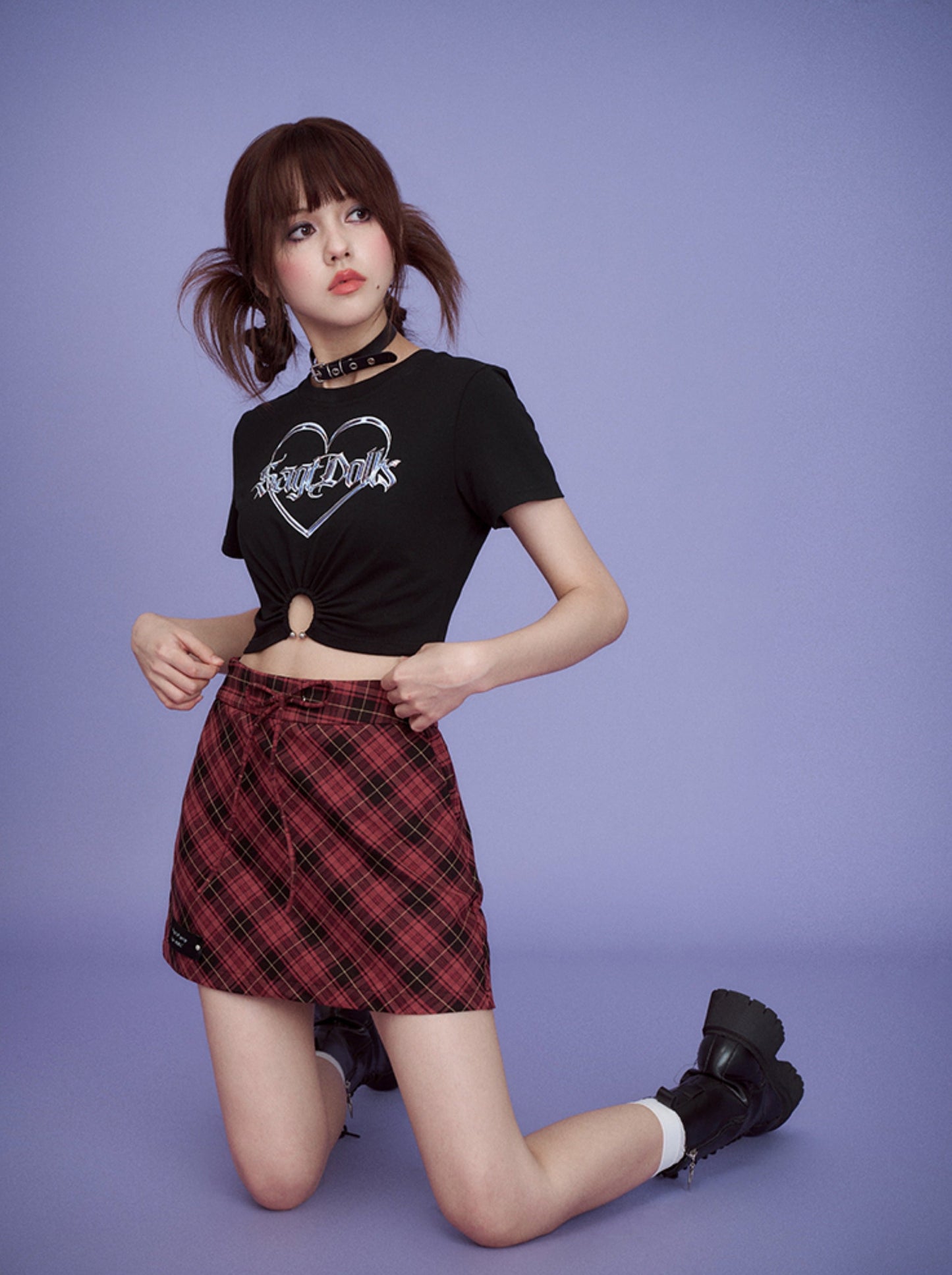 Rock Red Retro Check Tight Skirt