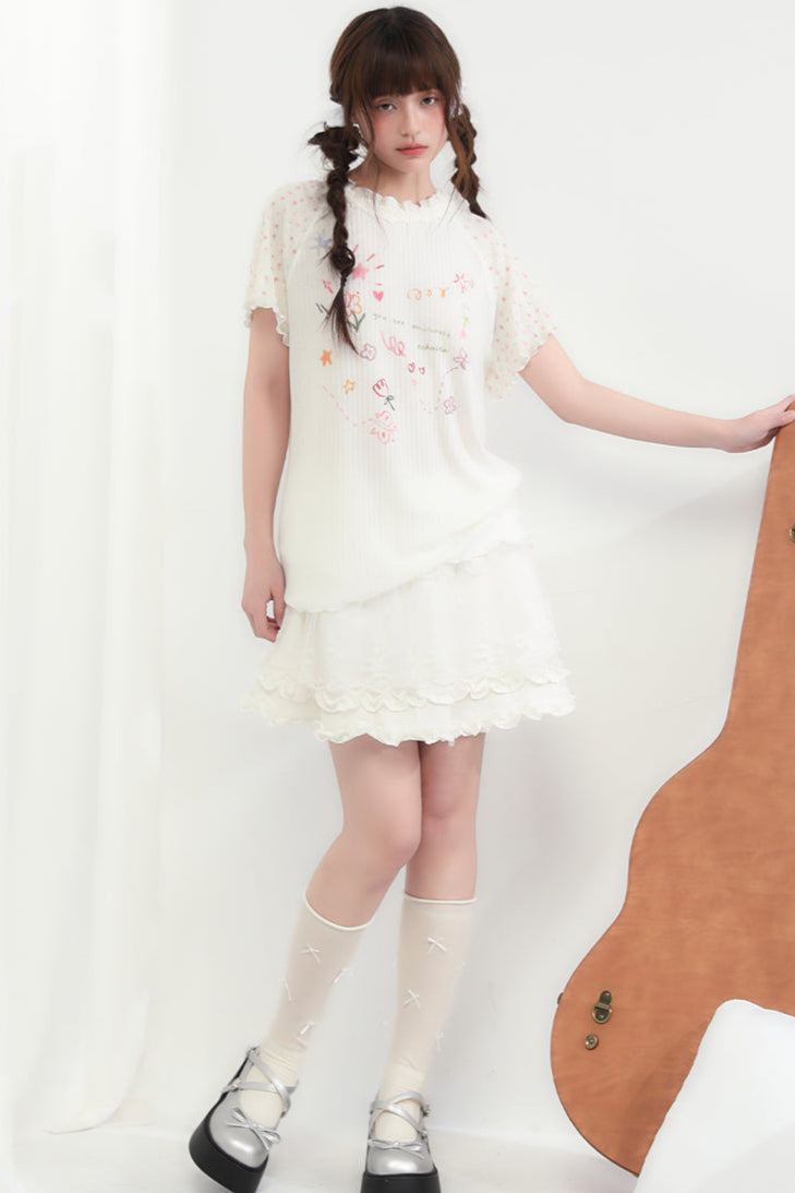 Floral Heart Round Neck Top