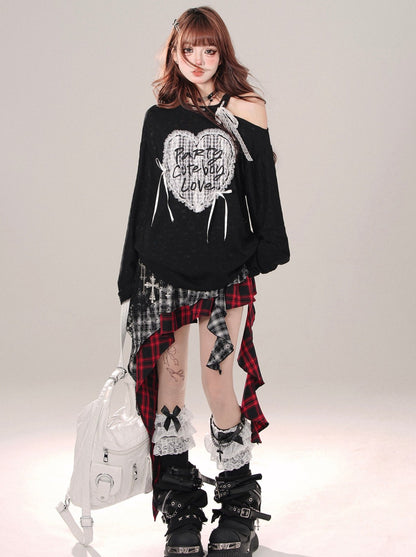 Girl Check Rock Asymmetrical Skirt