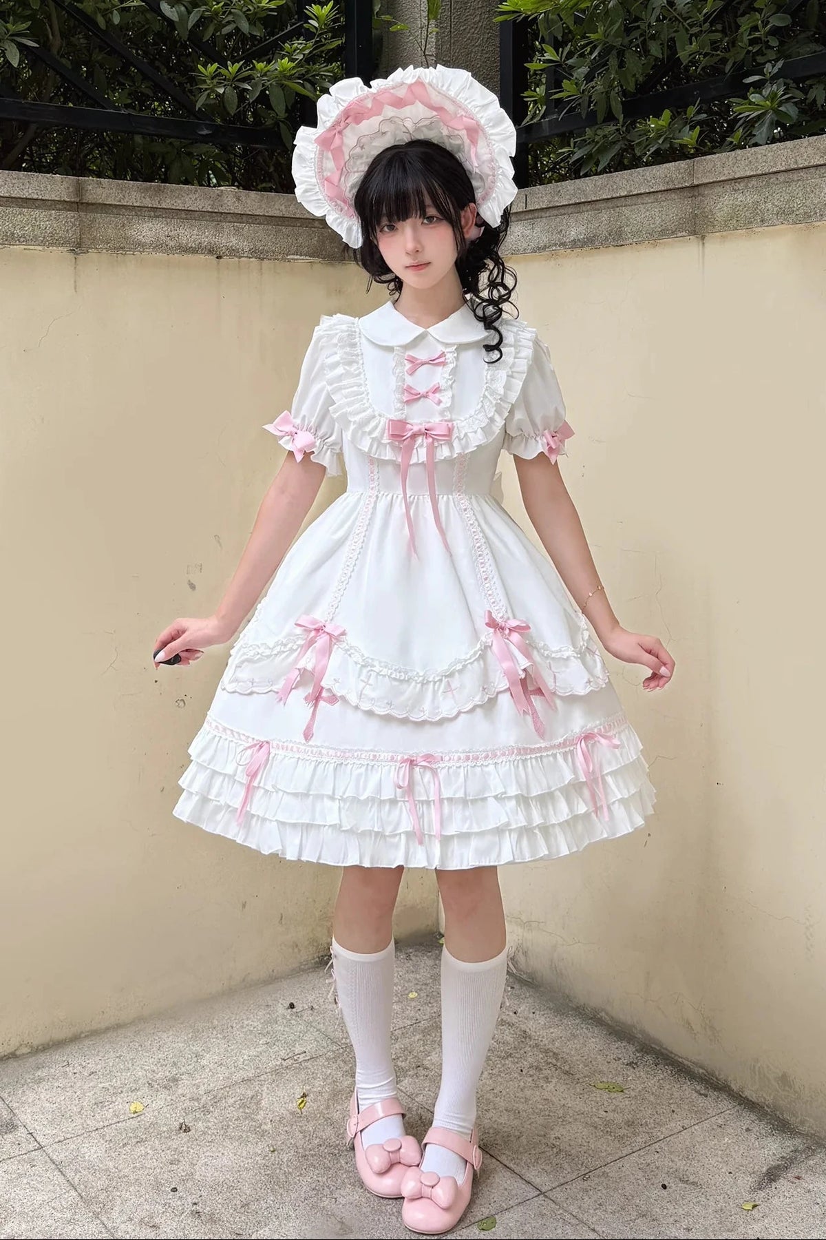 【10月4日予約締切】Blue & White / Pink & White Gothic-Inspired Sweet Lolita Ribbon Ruffle Dress＋Cross Embroidery Ribbon Cape