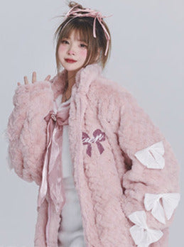 Design ribbon loose furry lamb's wool coat